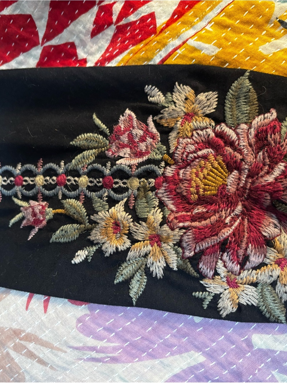 Johnny Was Black Leggings with Multicolor Floral Embroidery - Picture 2 of 5
